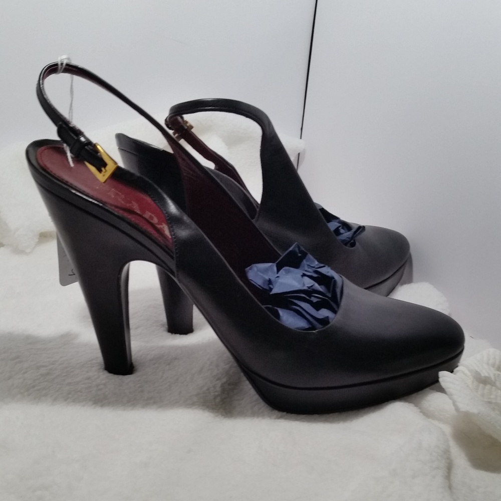 AUTHENTIC PRADA SLINGBACK PUMPS BLACK SIZE 40 1/2